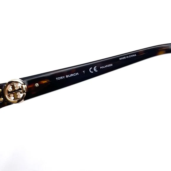 Tory Burch Sunglasses TY7059 Tortoise Gold Logo Polarized Shades Women's